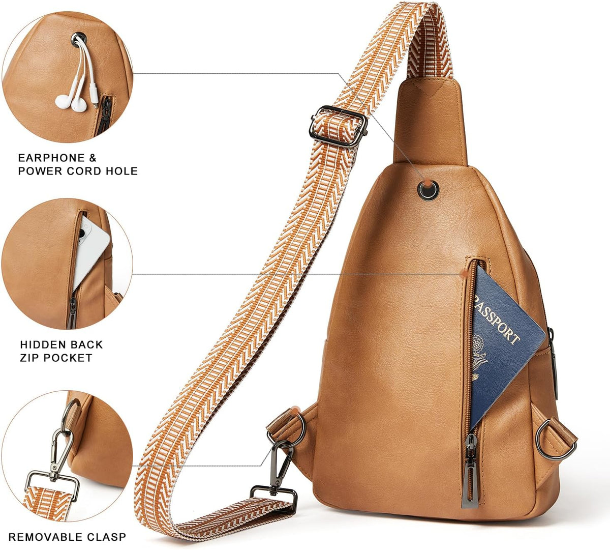 7L Sling Bag for Women Men Crossbody Belt Bag Small Travel Sling Backpack Anti Theft Chest Daypack Purse Faux Leather