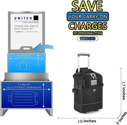 17x10x9 Inches United Airlines Rolling Personal Item Under Seat Travel Bag Suitable For Major Airlines, Not Suitcase, Rolling Travel Bag Design (Navy, 17x10x9 Inches)