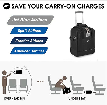 17x10x9 Inches United Airlines Rolling Personal Item Under Seat Travel Bag Suitable For Major Airlines, Not Suitcase, Rolling Travel Bag Design (Navy, 17x10x9 Inches)