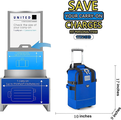 17x10x9 Inches United Airlines Rolling Personal Item Under Seat Travel Bag Suitable For Major Airlines, Not Suitcase, Rolling Travel Bag Design (Navy, 17x10x9 Inches)