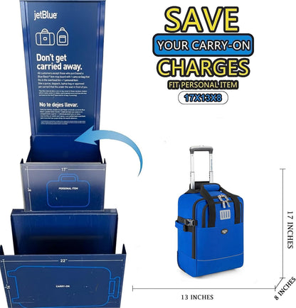 17x10x9 Inches United Airlines Rolling Personal Item Under Seat Travel Bag Suitable For Major Airlines, Not Suitcase, Rolling Travel Bag Design (Navy, 17x10x9 Inches)
