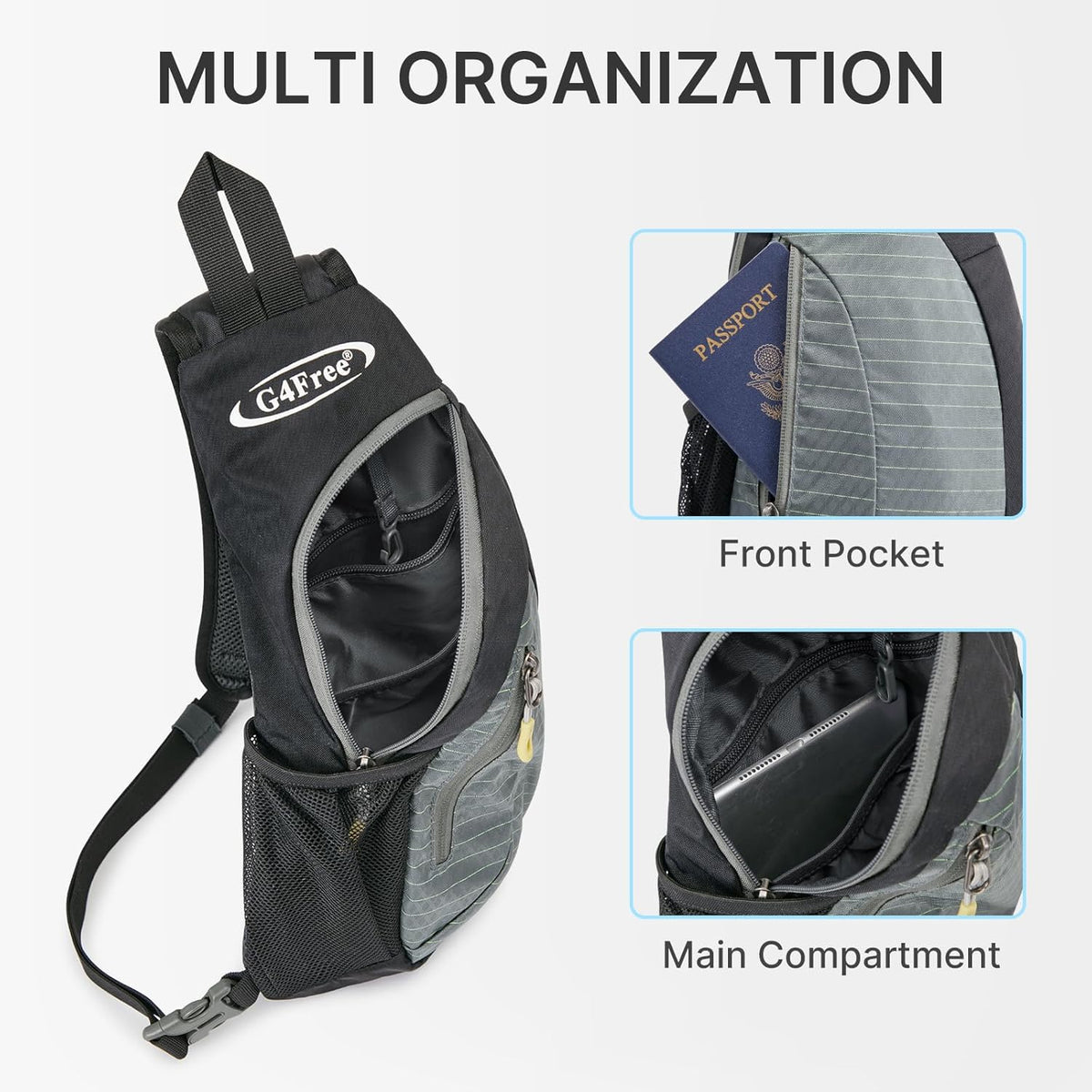 Small Shoulder Bag, Crossbody Bag, Crossbody Backpack, Anti-Theft Outdoor Backpack, Grey/Orange, S, Sling Backpacks | Durable Nylon Lightweight Sling Bag, Multi-Compartment, Adjustable Strap Chest Shoulder Bags Hiking Sports(Grey/Orange)