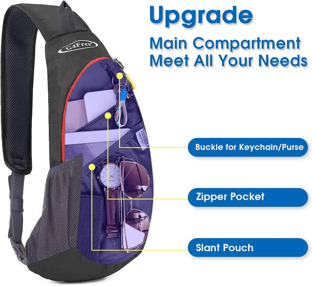 Small Shoulder Bag, Crossbody Bag, Crossbody Backpack, Anti-Theft Outdoor Backpack, Grey/Orange, S, Sling Backpacks | Durable Nylon Lightweight Sling Bag, Multi-Compartment, Adjustable Strap Chest Shoulder Bags Hiking Sports(Grey/Orange)