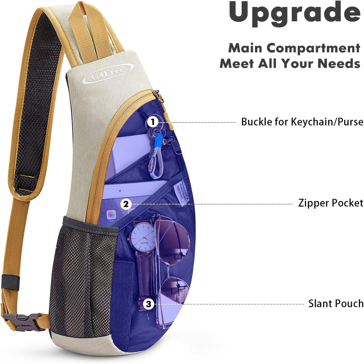 Small Shoulder Bag, Crossbody Bag, Crossbody Backpack, Anti-Theft Outdoor Backpack, Grey/Orange, S, Sling Backpacks | Durable Nylon Lightweight Sling Bag, Multi-Compartment, Adjustable Strap Chest Shoulder Bags Hiking Sports(Grey/Orange)