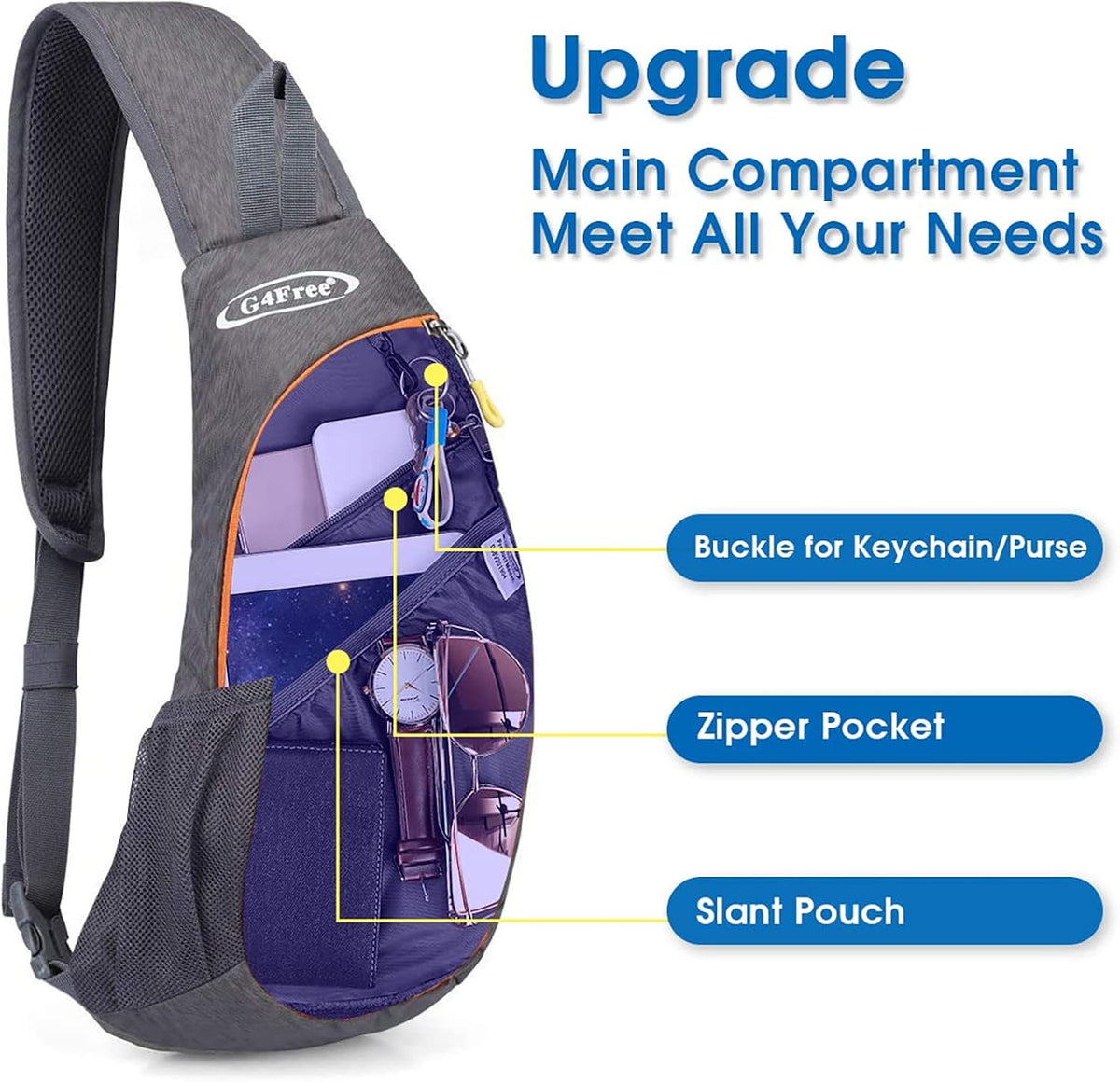 Small Shoulder Bag, Crossbody Bag, Crossbody Backpack, Anti-Theft Outdoor Backpack, Grey/Orange, S, Sling Backpacks | Durable Nylon Lightweight Sling Bag, Multi-Compartment, Adjustable Strap Chest Shoulder Bags Hiking Sports(Grey/Orange)