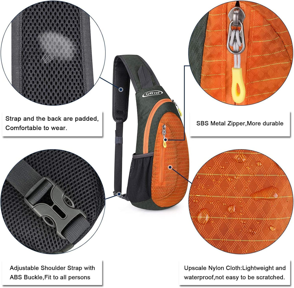 Small Shoulder Bag, Crossbody Bag, Crossbody Backpack, Anti-Theft Outdoor Backpack, Grey/Orange, S, Sling Backpacks | Durable Nylon Lightweight Sling Bag, Multi-Compartment, Adjustable Strap Chest Shoulder Bags Hiking Sports(Grey/Orange)