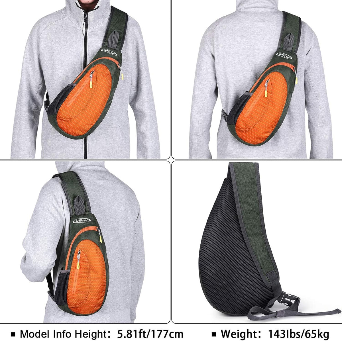 Small Shoulder Bag, Crossbody Bag, Crossbody Backpack, Anti-Theft Outdoor Backpack, Grey/Orange, S, Sling Backpacks | Durable Nylon Lightweight Sling Bag, Multi-Compartment, Adjustable Strap Chest Shoulder Bags Hiking Sports(Grey/Orange)