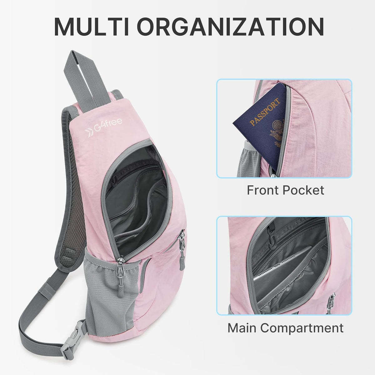 Small Shoulder Bag, Crossbody Bag, Crossbody Backpack, Anti-Theft Outdoor Backpack, Grey/Orange, S, Sling Backpacks | Durable Nylon Lightweight Sling Bag, Multi-Compartment, Adjustable Strap Chest Shoulder Bags Hiking Sports(Grey/Orange)