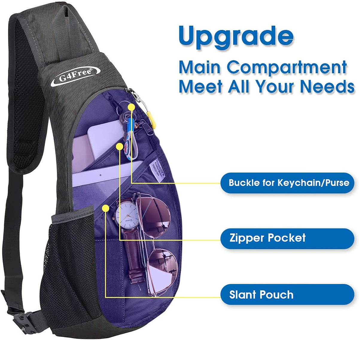 Small Shoulder Bag, Crossbody Bag, Crossbody Backpack, Anti-Theft Outdoor Backpack, Grey/Orange, S, Sling Backpacks | Durable Nylon Lightweight Sling Bag, Multi-Compartment, Adjustable Strap Chest Shoulder Bags Hiking Sports(Grey/Orange)