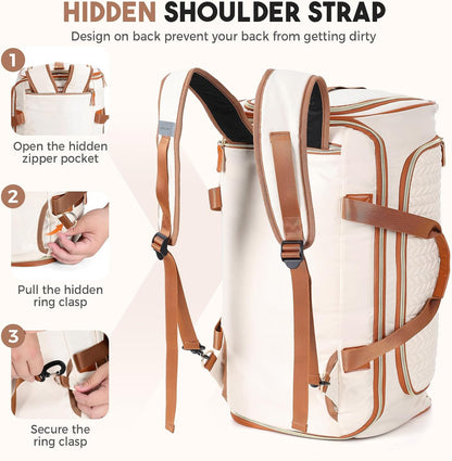 Garment Duffle Bags for Travel, 4ni1 Hanging Weekender Bag for Women, Convertible Carry on Garment Bag, Travel Garment Duffle Bag with Shoulder Strap, Apricot & Brown