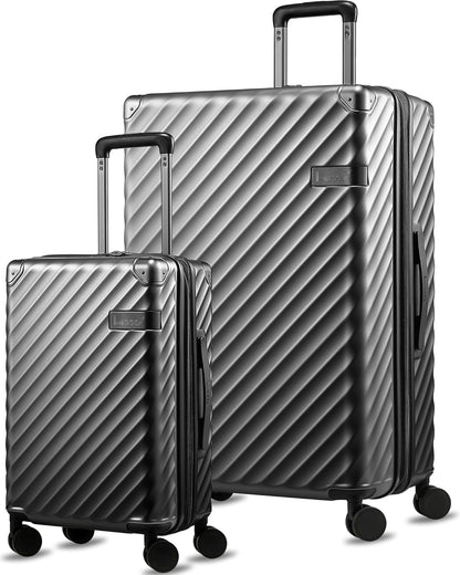 LUGGEX Carry On Luggage 22x14x9 Airline Approved, KVC Expandable Polycarbonate Hard Shell Suitcase for Travelling (EX-Core, Charcoal Metallic, 20 Inch, 40L-44L)