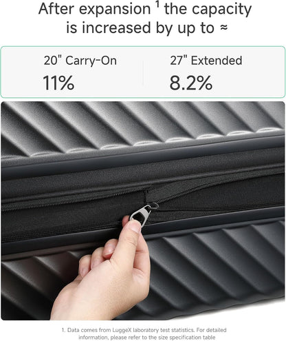 LUGGEX Carry On Luggage 22x14x9 Airline Approved, KVC Expandable Polycarbonate Hard Shell Suitcase for Travelling (EX-Core, Charcoal Metallic, 20 Inch, 40L-44L)