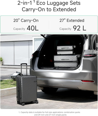 LUGGEX Carry On Luggage 22x14x9 Airline Approved, KVC Expandable Polycarbonate Hard Shell Suitcase for Travelling (EX-Core, Charcoal Metallic, 20 Inch, 40L-44L)