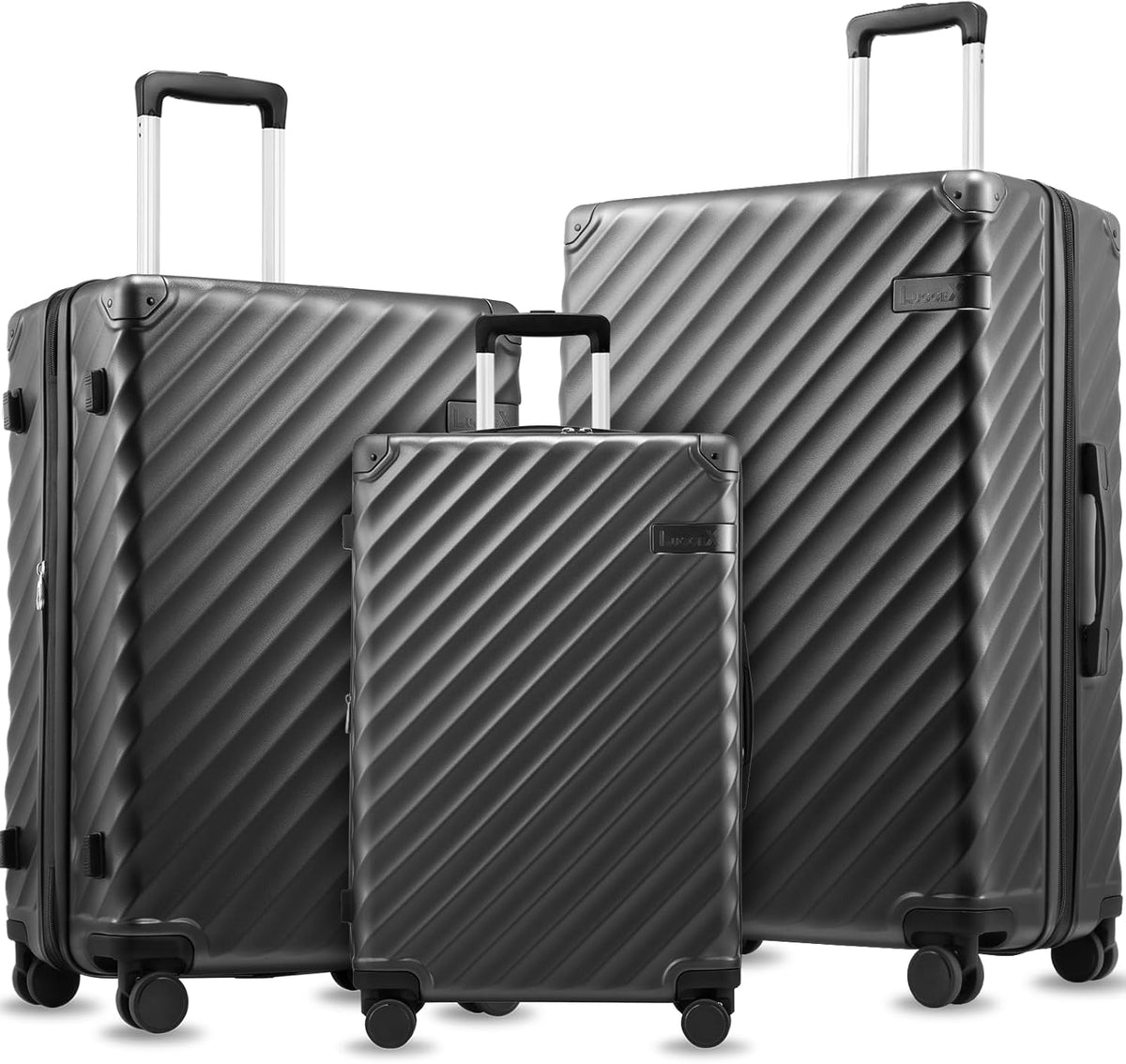 LUGGEX Carry On Luggage 22x14x9 Airline Approved, KVC Expandable Polycarbonate Hard Shell Suitcase for Travelling (EX-Core, Charcoal Metallic, 20 Inch, 40L-44L)