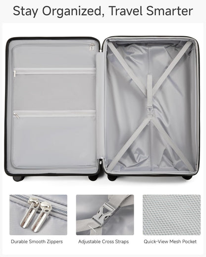LUGGEX Carry On Luggage 22x14x9 Airline Approved, KVC Expandable Polycarbonate Hard Shell Suitcase for Travelling (EX-Core, Charcoal Metallic, 20 Inch, 40L-44L)