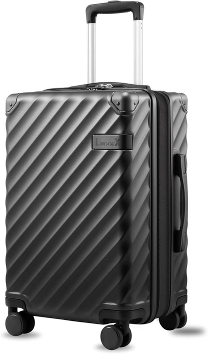 LUGGEX Carry On Luggage 22x14x9 Airline Approved, KVC Expandable Polycarbonate Hard Shell Suitcase for Travelling (EX-Core, Charcoal Metallic, 20 Inch, 40L-44L)