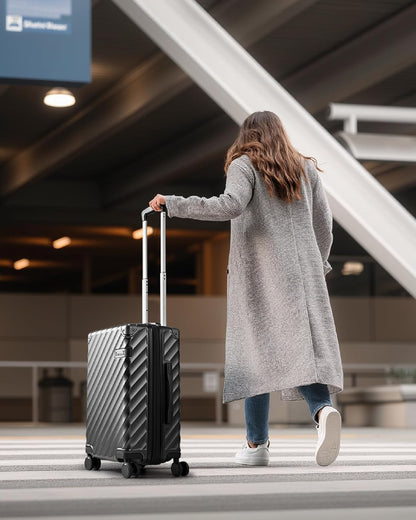 LUGGEX Carry On Luggage 22x14x9 Airline Approved, KVC Expandable Polycarbonate Hard Shell Suitcase for Travelling (EX-Core, Charcoal Metallic, 20 Inch, 40L-44L)