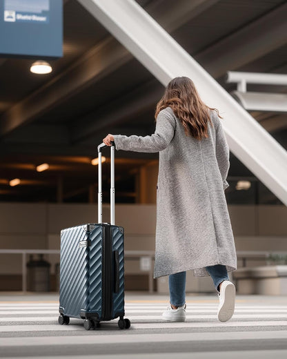 LUGGEX Carry On Luggage 22x14x9 Airline Approved, KVC Expandable Polycarbonate Hard Shell Suitcase for Travelling (EX-Core, Charcoal Metallic, 20 Inch, 40L-44L)