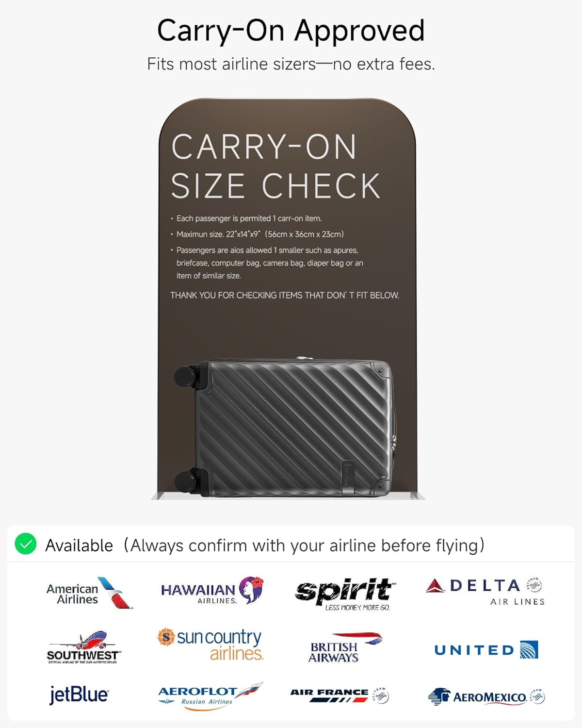 LUGGEX Carry On Luggage 22x14x9 Airline Approved, KVC Expandable Polycarbonate Hard Shell Suitcase for Travelling (EX-Core, Charcoal Metallic, 20 Inch, 40L-44L)