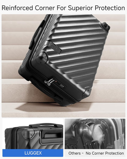 LUGGEX Carry On Luggage 22x14x9 Airline Approved, KVC Expandable Polycarbonate Hard Shell Suitcase for Travelling (EX-Core, Charcoal Metallic, 20 Inch, 40L-44L)