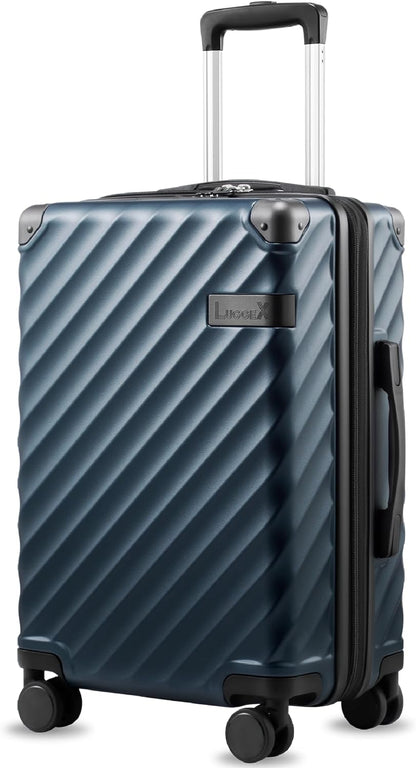 LUGGEX Carry On Luggage 22x14x9 Airline Approved, KVC Expandable Polycarbonate Hard Shell Suitcase for Travelling (EX-Core, Charcoal Metallic, 20 Inch, 40L-44L)