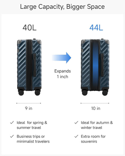 LUGGEX Carry On Luggage 22x14x9 Airline Approved, KVC Expandable Polycarbonate Hard Shell Suitcase for Travelling (EX-Core, Charcoal Metallic, 20 Inch, 40L-44L)