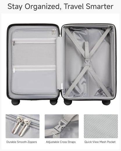 LUGGEX Carry On Luggage 22x14x9 Airline Approved, KVC Expandable Polycarbonate Hard Shell Suitcase for Travelling (EX-Core, Charcoal Metallic, 20 Inch, 40L-44L)