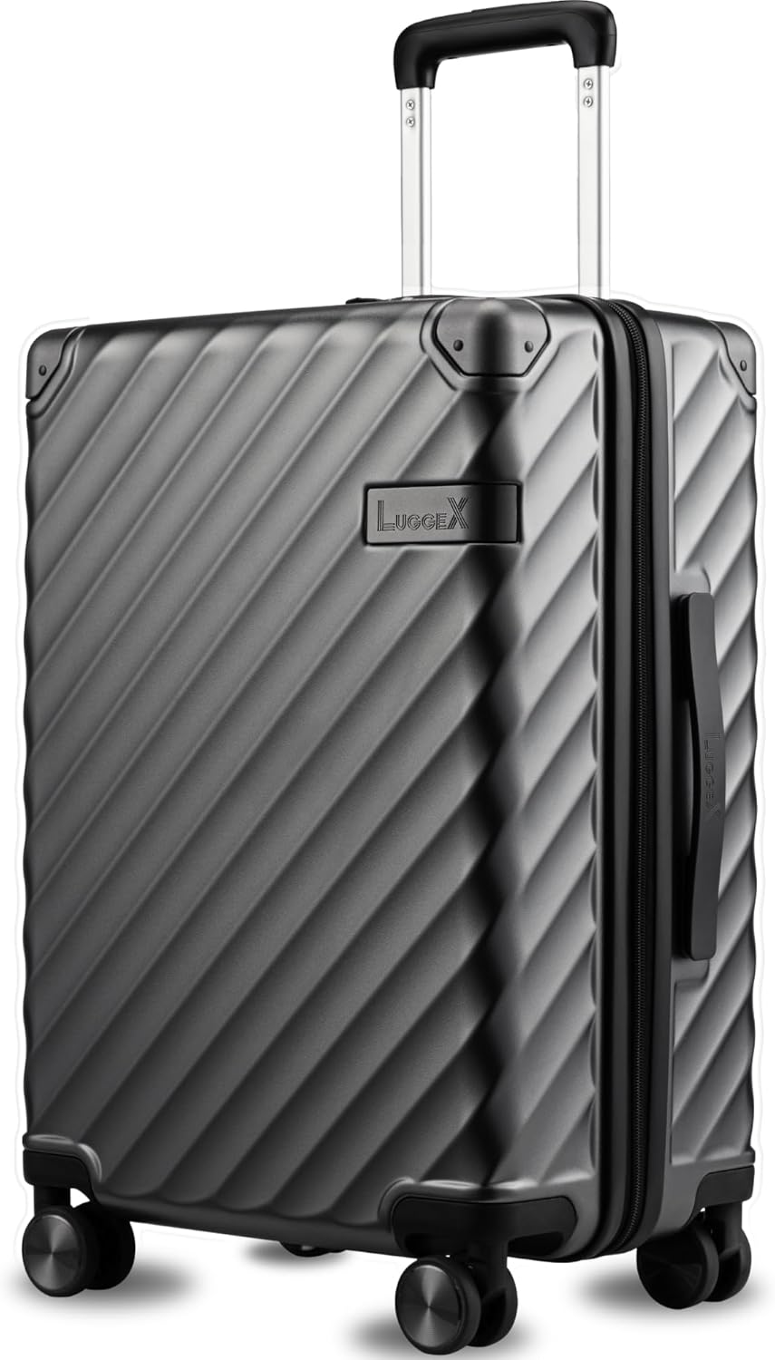 LUGGEX Carry On Luggage 22x14x9 Airline Approved, KVC Expandable Polycarbonate Hard Shell Suitcase for Travelling (EX-Core, Charcoal Metallic, 20 Inch, 40L-44L)