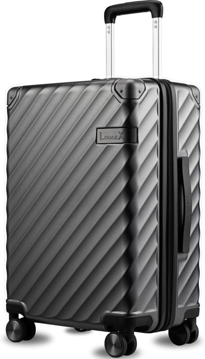 LUGGEX Carry On Luggage 22x14x9 Airline Approved, KVC Expandable Polycarbonate Hard Shell Suitcase for Travelling (EX-Core, Charcoal Metallic, 20 Inch, 40L-44L)