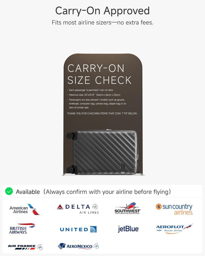 LUGGEX Carry On Luggage 22x14x9 Airline Approved, KVC Expandable Polycarbonate Hard Shell Suitcase for Travelling (EX-Core, Charcoal Metallic, 20 Inch, 40L-44L)