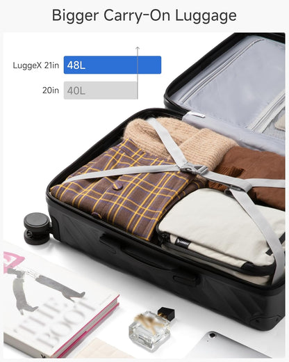 LUGGEX Carry On Luggage 22x14x9 Airline Approved, KVC Expandable Polycarbonate Hard Shell Suitcase for Travelling (EX-Core, Charcoal Metallic, 20 Inch, 40L-44L)