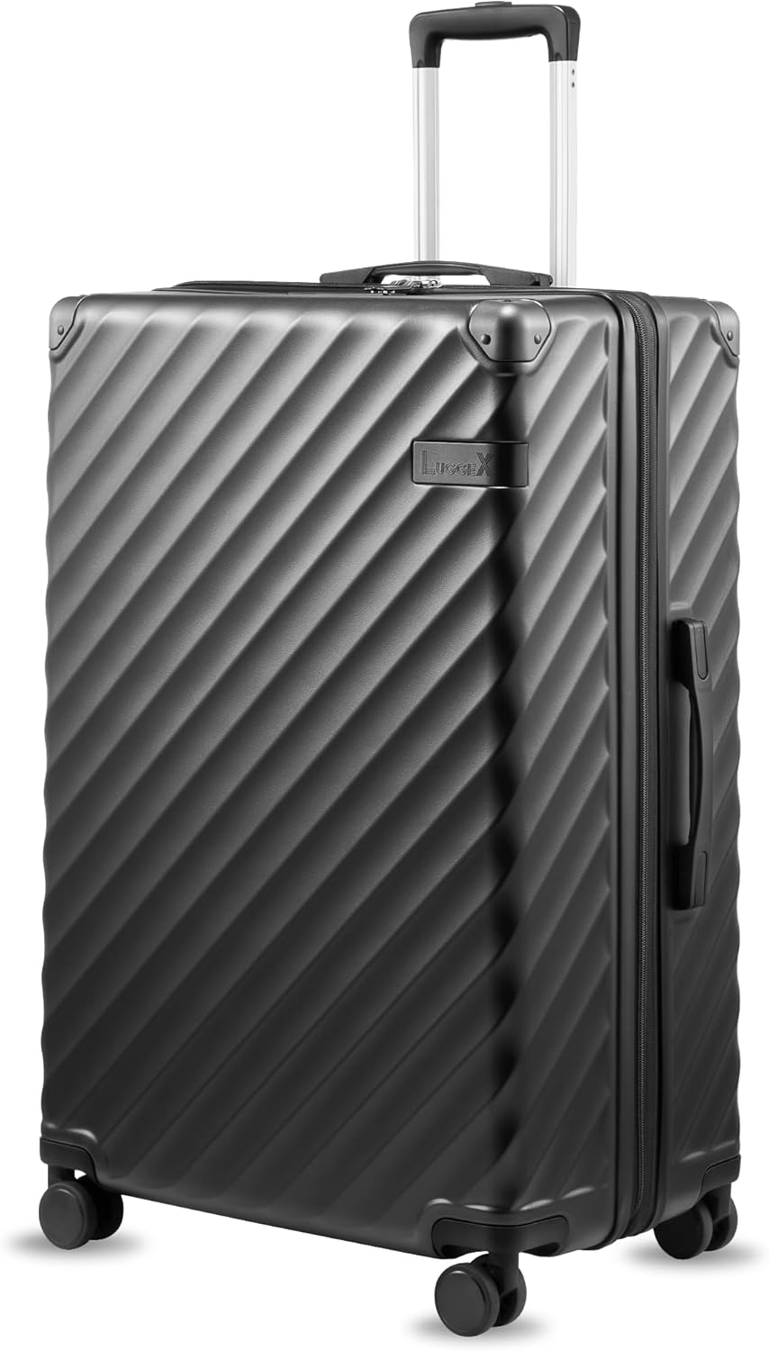 LUGGEX Carry On Luggage 22x14x9 Airline Approved, KVC Expandable Polycarbonate Hard Shell Suitcase for Travelling (EX-Core, Charcoal Metallic, 20 Inch, 40L-44L)