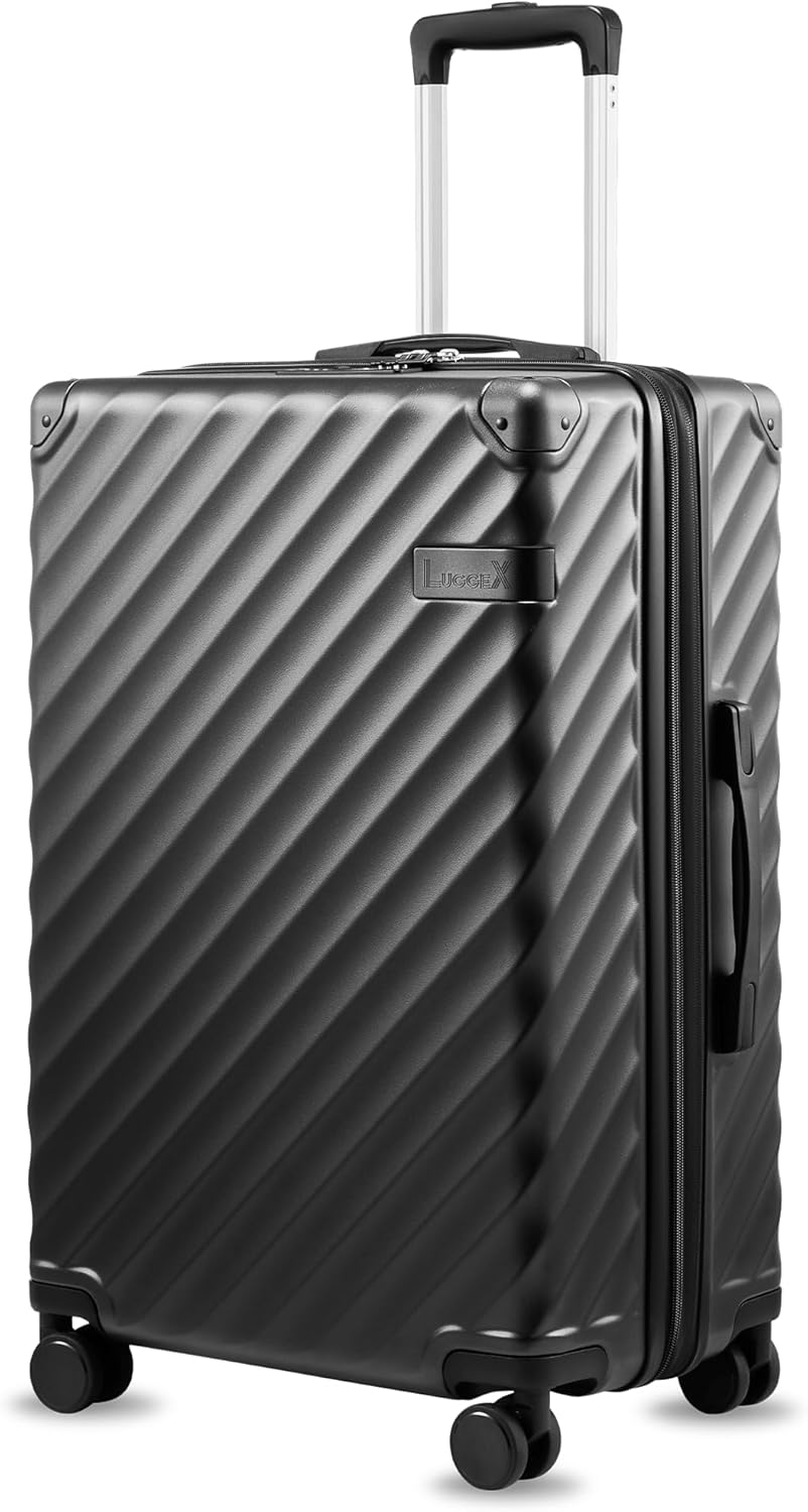 LUGGEX Carry On Luggage 22x14x9 Airline Approved, KVC Expandable Polycarbonate Hard Shell Suitcase for Travelling (EX-Core, Charcoal Metallic, 20 Inch, 40L-44L)