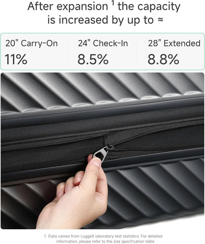 LUGGEX Carry On Luggage 22x14x9 Airline Approved, KVC Expandable Polycarbonate Hard Shell Suitcase for Travelling (EX-Core, Charcoal Metallic, 20 Inch, 40L-44L)