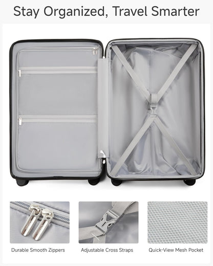 LUGGEX Carry On Luggage 22x14x9 Airline Approved, KVC Expandable Polycarbonate Hard Shell Suitcase for Travelling (EX-Core, Charcoal Metallic, 20 Inch, 40L-44L)