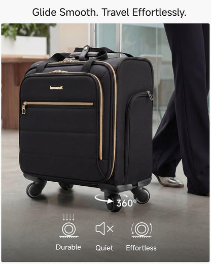 LUGGEX Rolling Laptop Bag with Wheels, 17.3" Soft Sided Laptop Rolling Briefcase with 4 Spinner Wheels - Lightweight Carry On for Business Travel Overnight (UX-Core, Black, 18 Inch)
