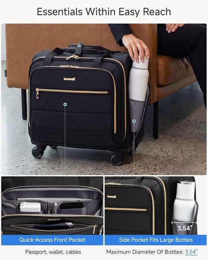 LUGGEX Rolling Laptop Bag with Wheels, 17.3" Soft Sided Laptop Rolling Briefcase with 4 Spinner Wheels - Lightweight Carry On for Business Travel Overnight (UX-Core, Black, 18 Inch)