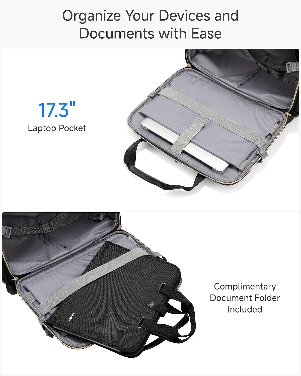 LUGGEX Rolling Laptop Bag with Wheels, 17.3" Soft Sided Laptop Rolling Briefcase with 4 Spinner Wheels - Lightweight Carry On for Business Travel Overnight (UX-Core, Black, 18 Inch)