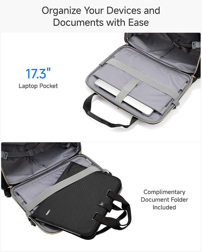 LUGGEX Rolling Laptop Bag with Wheels, 17.3" Soft Sided Laptop Rolling Briefcase with 4 Spinner Wheels - Lightweight Carry On for Business Travel Overnight (UX-Core, Black, 18 Inch)