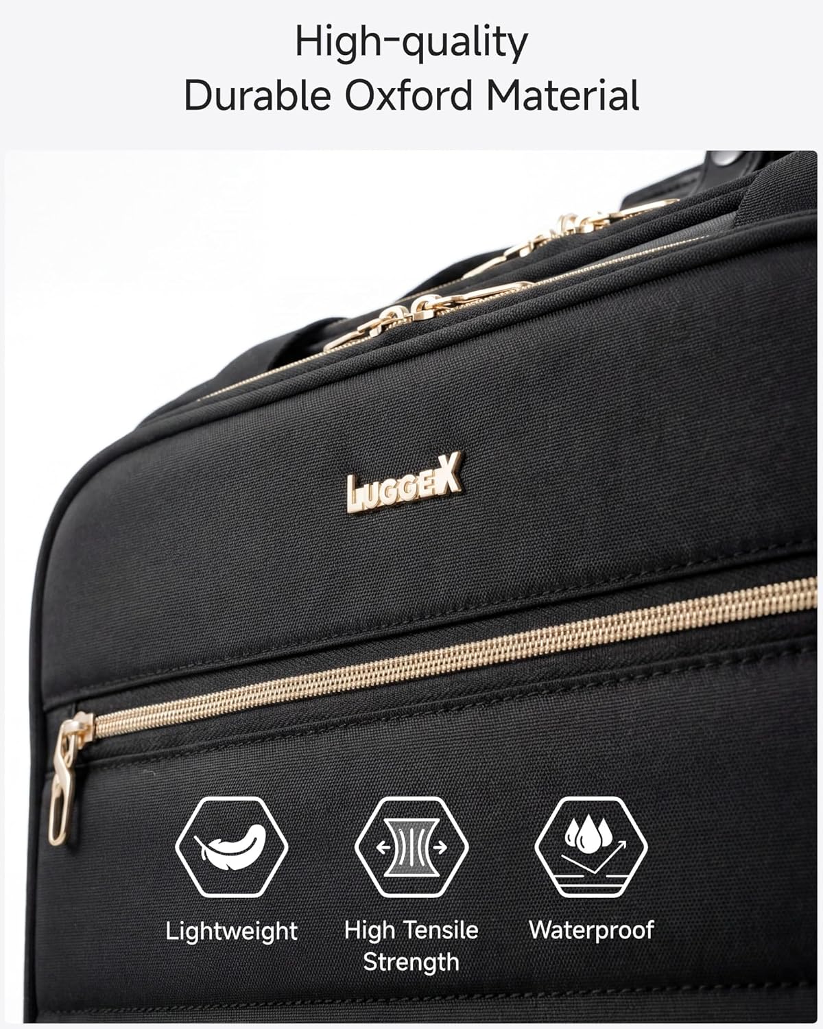 LUGGEX Rolling Laptop Bag with Wheels, 17.3" Soft Sided Laptop Rolling Briefcase with 4 Spinner Wheels - Lightweight Carry On for Business Travel Overnight (UX-Core, Black, 18 Inch)