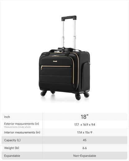 LUGGEX Rolling Laptop Bag with Wheels, 17.3" Soft Sided Laptop Rolling Briefcase with 4 Spinner Wheels - Lightweight Carry On for Business Travel Overnight (UX-Core, Black, 18 Inch)