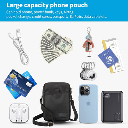 Travel Dual Phone Holster Waist Crossbody Bag Fits 4.5-6.7" Phone | dual zipper pockets, holds 2 phones, Belt crossbody carry, with Shoulder Strap for 4.5-6.8 Inch 17 16 15 Pro Max 26 S25 phone
