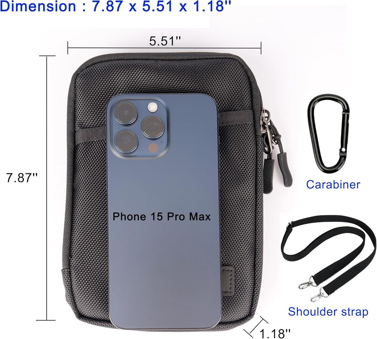 Travel Dual Phone Holster Waist Crossbody Bag Fits 4.5-6.7" Phone | dual zipper pockets, holds 2 phones, Belt crossbody carry, with Shoulder Strap for 4.5-6.8 Inch 17 16 15 Pro Max 26 S25 phone