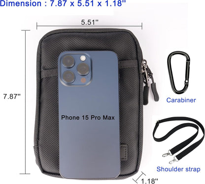 Travel Dual Phone Holster Waist Crossbody Bag Fits 4.5-6.7" Phone | dual zipper pockets, holds 2 phones, Belt crossbody carry, with Shoulder Strap for 4.5-6.8 Inch 17 16 15 Pro Max 26 S25 phone