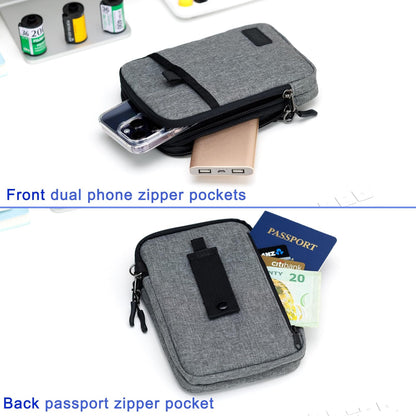 Travel Dual Phone Holster Waist Crossbody Bag Fits 4.5-6.7" Phone | dual zipper pockets, holds 2 phones, Belt crossbody carry, with Shoulder Strap for 4.5-6.8 Inch 17 16 15 Pro Max 26 S25 phone