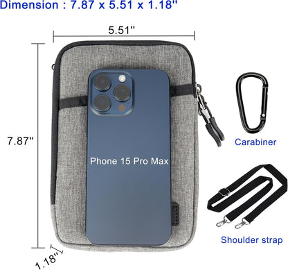 Travel Dual Phone Holster Waist Crossbody Bag Fits 4.5-6.7" Phone | dual zipper pockets, holds 2 phones, Belt crossbody carry, with Shoulder Strap for 4.5-6.8 Inch 17 16 15 Pro Max 26 S25 phone