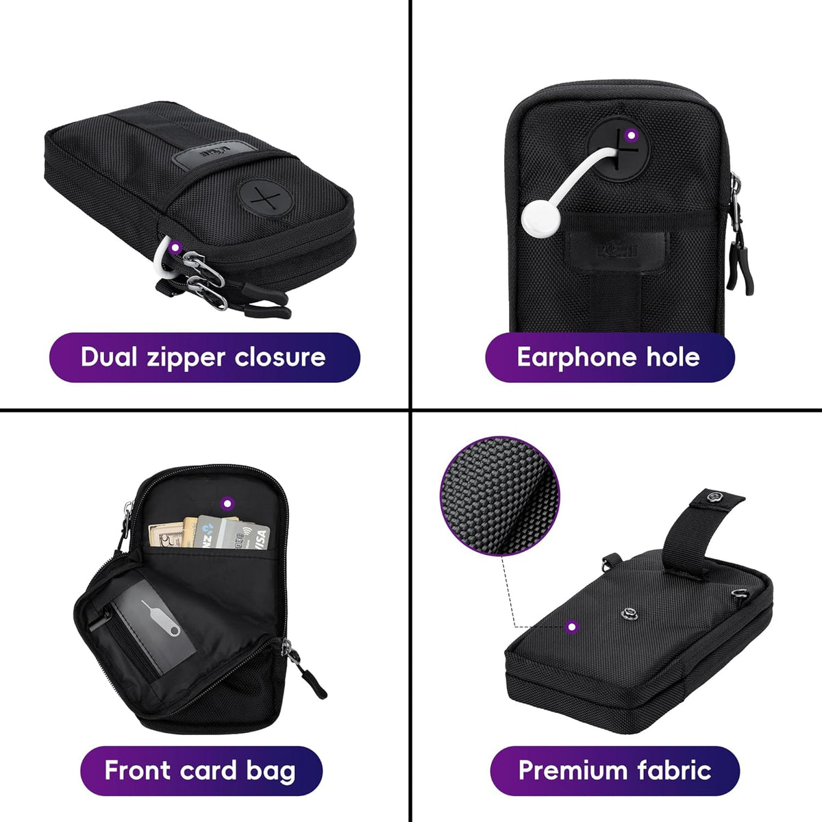 Travel Dual Phone Holster Waist Crossbody Bag Fits 4.5-6.7" Phone | dual zipper pockets, holds 2 phones, Belt crossbody carry, with Shoulder Strap for 4.5-6.8 Inch 17 16 15 Pro Max 26 S25 phone