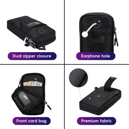 Travel Dual Phone Holster Waist Crossbody Bag Fits 4.5-6.7" Phone | dual zipper pockets, holds 2 phones, Belt crossbody carry, with Shoulder Strap for 4.5-6.8 Inch 17 16 15 Pro Max 26 S25 phone