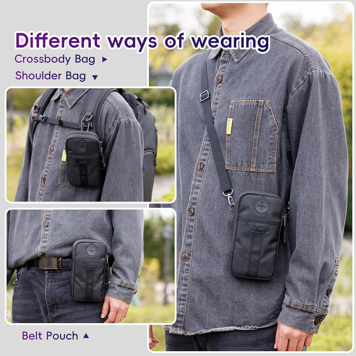 Travel Dual Phone Holster Waist Crossbody Bag Fits 4.5-6.7" Phone | dual zipper pockets, holds 2 phones, Belt crossbody carry, with Shoulder Strap for 4.5-6.8 Inch 17 16 15 Pro Max 26 S25 phone