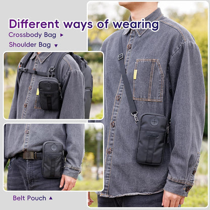 Travel Dual Phone Holster Waist Crossbody Bag Fits 4.5-6.7" Phone | dual zipper pockets, holds 2 phones, Belt crossbody carry, with Shoulder Strap for 4.5-6.8 Inch 17 16 15 Pro Max 26 S25 phone